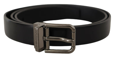 Black Calf Leather Logo Engraved Metal Buckle Belt