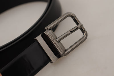 Black Calf Leather Logo Engraved Metal Buckle Belt