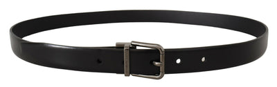 Black Calf Leather Logo Engraved Metal Buckle Belt