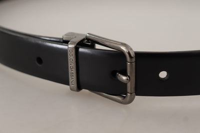 Black Calf Leather Logo Engraved Metal Buckle Belt