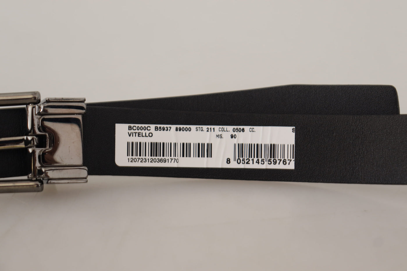 Black Calf Leather Logo Engraved Metal Buckle Belt