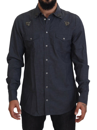 Blue Cotton Denim Crystal Bee Shirt