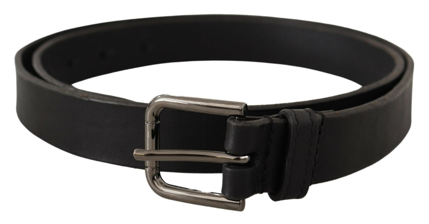 Black Calf Leather Logo Engraved Metal Buckle Belt