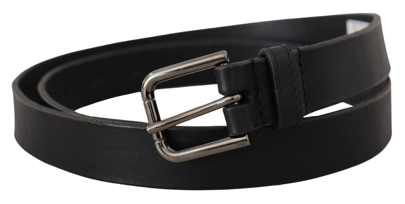 Black Calf Leather Logo Engraved Metal Buckle Belt