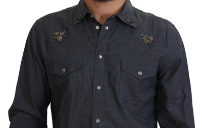 Blue Cotton Denim Crystal Bee Shirt