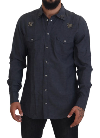 Blue Cotton Denim Crystal Bee Shirt