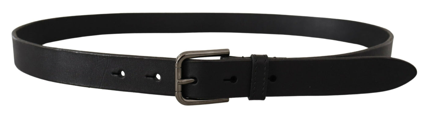 Black Calf Leather Logo Engraved Metal Buckle Belt