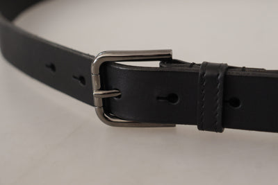 Black Calf Leather Logo Engraved Metal Buckle Belt