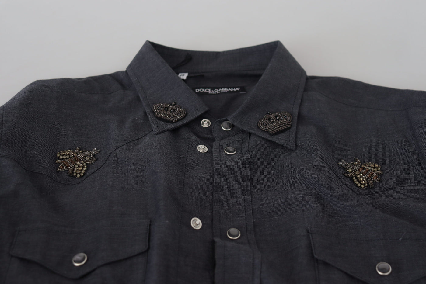 Blue Cotton Denim Crystal Bee Shirt