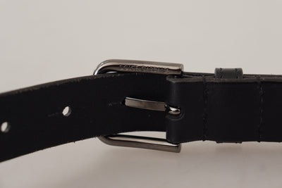 Black Calf Leather Logo Engraved Metal Buckle Belt