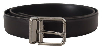 Black Calf Leather Logo Engraved Metal Buckle Belt