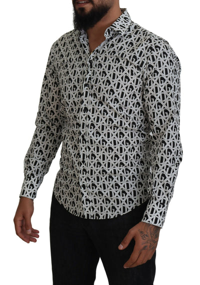 White Black Logo Slim Fit Cotton Shirt