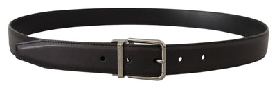 Black Calf Leather Logo Engraved Metal Buckle Belt