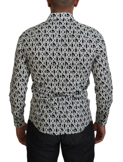 White Black Logo Slim Fit Cotton Shirt