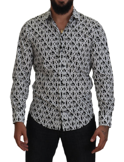 White Black Logo Slim Fit Cotton Shirt