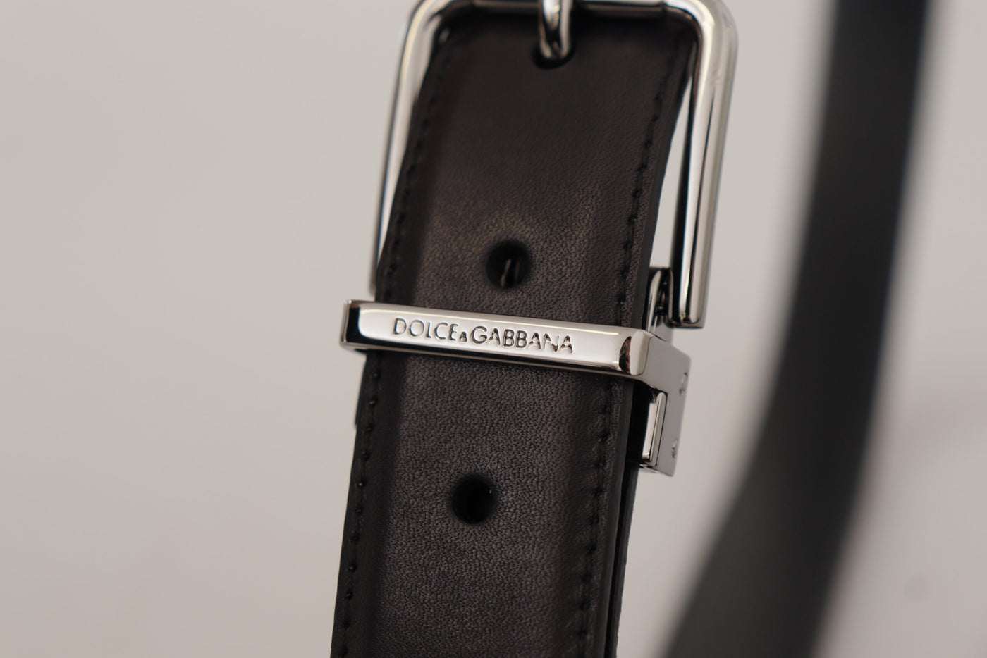 Black Calf Leather Logo Engraved Metal Buckle Belt