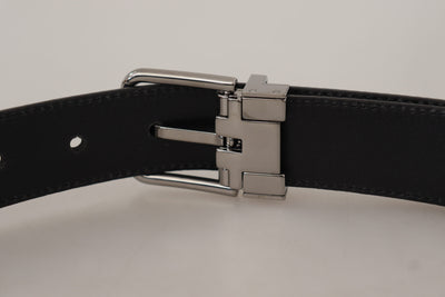 Black Calf Leather Logo Engraved Metal Buckle Belt