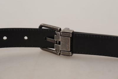 Black Plain Leather Vintage Logo Metal Buckle Belt