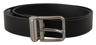 Black Calf Leather Logo Engraved Metal Buckle Belt