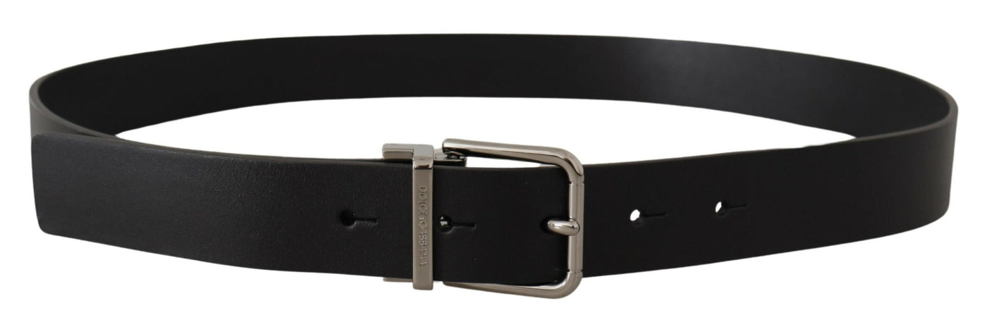 Black Calf Leather Logo Engraved Metal Buckle Belt