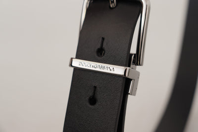 Black Calf Leather Logo Engraved Metal Buckle Belt