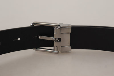 Black Calf Leather Logo Engraved Metal Buckle Belt