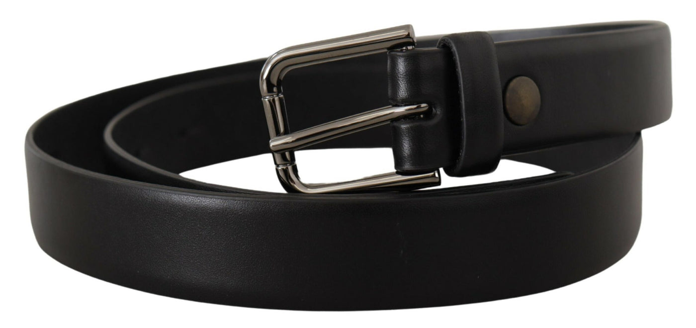 Black Calf Leather Classic Logo Metal Buckle Belt