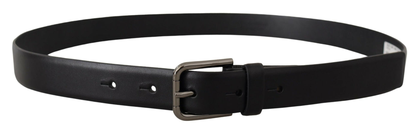 Black Calf Leather Classic Logo Metal Buckle Belt