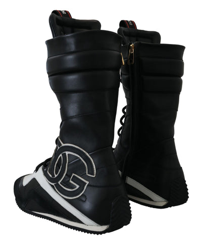 Black Leather Logo Boxing Calf High Sneakers