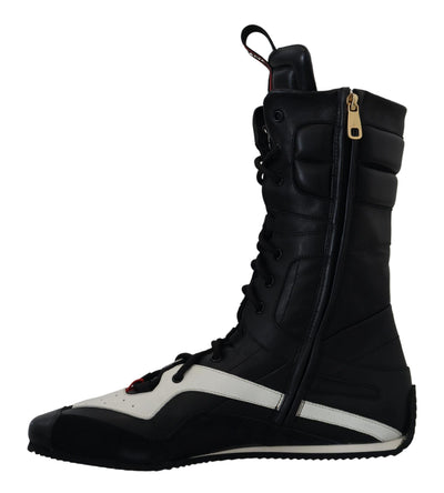 Black Leather Logo Boxing Calf High Sneakers