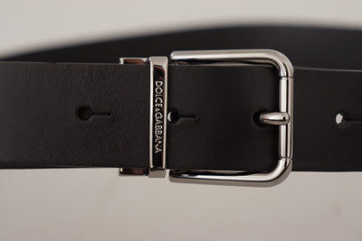 Black Casual Calf Leather Logo Metal Buckle Belt