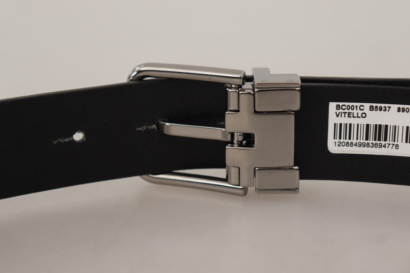 Black Casual Calf Leather Logo Metal Buckle Belt