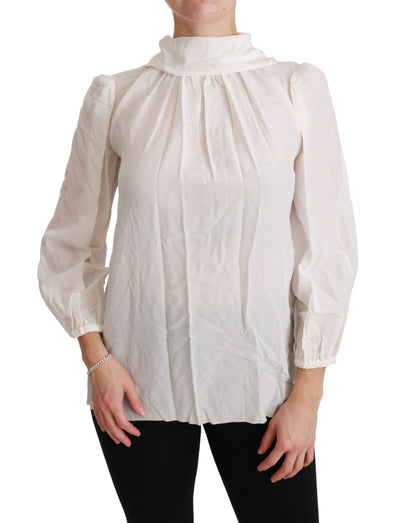 White Turtle Neck Blouse Shirt Silk Top