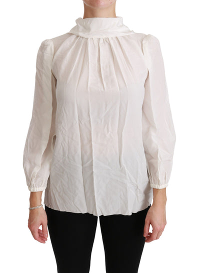 White Turtle Neck Blouse Shirt Silk Top