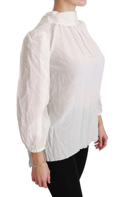 White Turtle Neck Blouse Shirt Silk Top