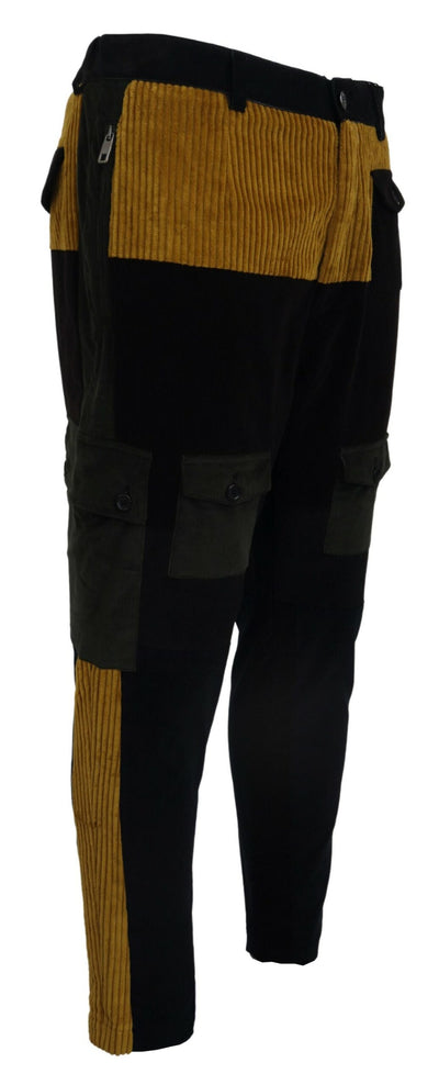 Black Yellow Cotton Men Pants