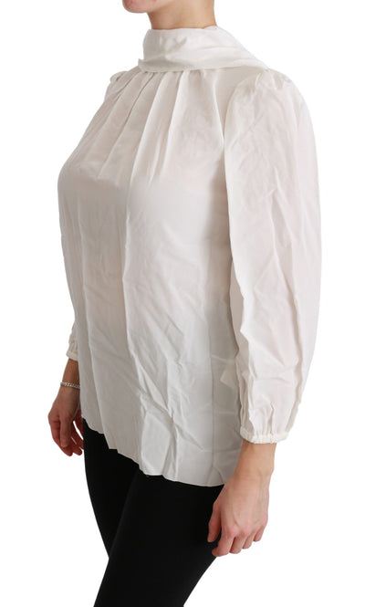 White Turtle Neck Blouse Shirt Silk Top