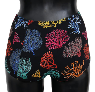 Black Coral Print Swimwear Beachwear Bikini Bottom