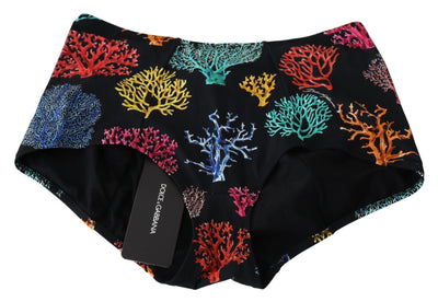 Black Coral Print Swimwear Beachwear Bikini Bottom