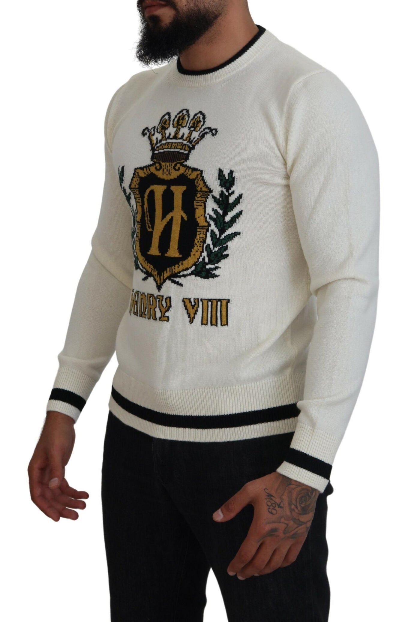 White Henry VIII Cashmere Pullover Sweater