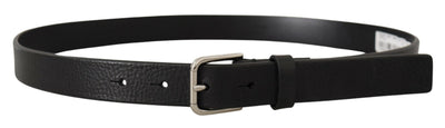 Black Calf Leather Silver Tone Metal Buckle Belt