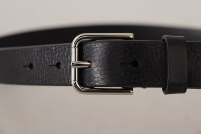 Black Calf Leather Silver Tone Metal Buckle Belt