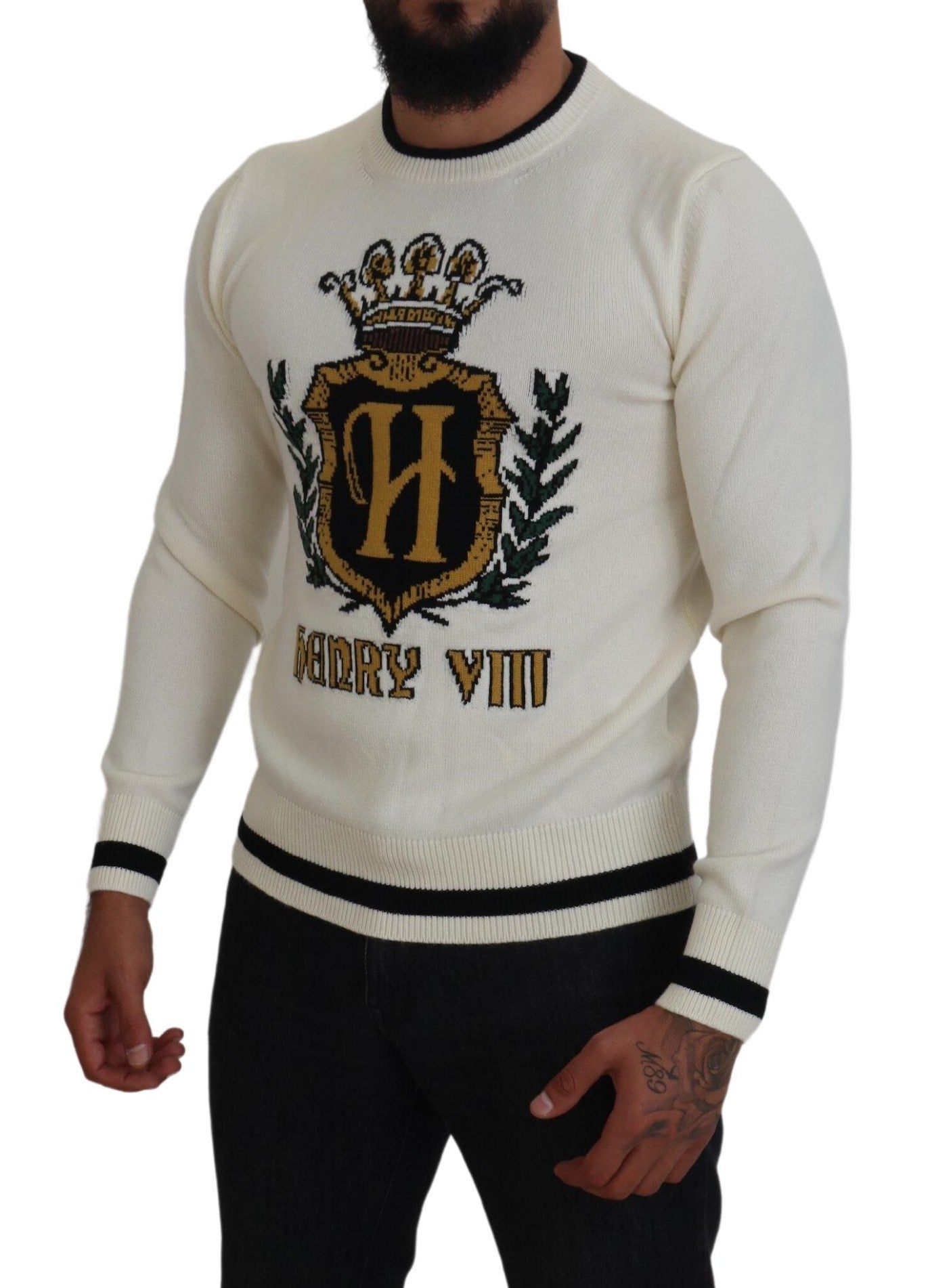 White Henry VIII Cashmere Pullover Sweater