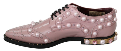 Pink Leather Crystal Pearls Studs Formal Shoes