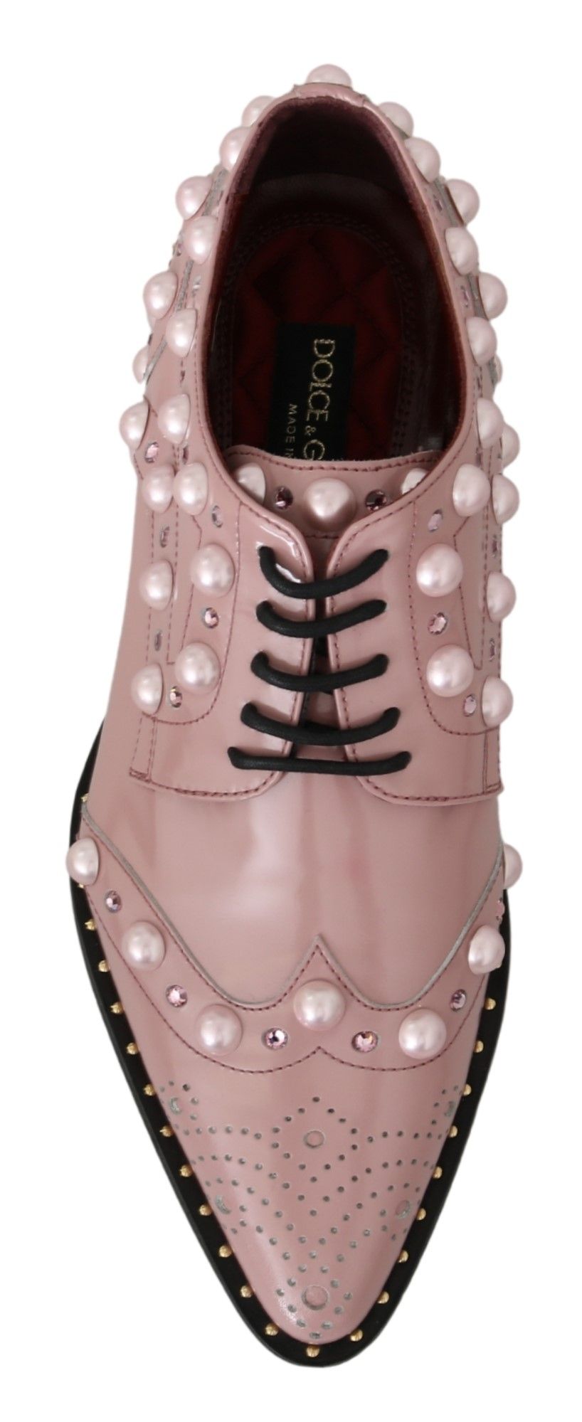 Pink Leather Crystal Pearls Studs Formal Shoes