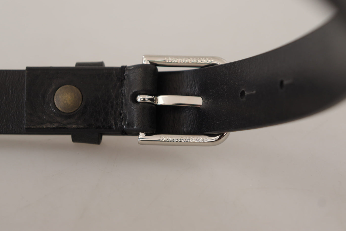 Black Calf Leather Silver Tone Metal Buckle Belt