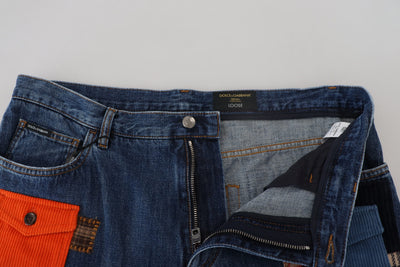 Blue Cotton Blend Cargo Patch Men Denim Jeans