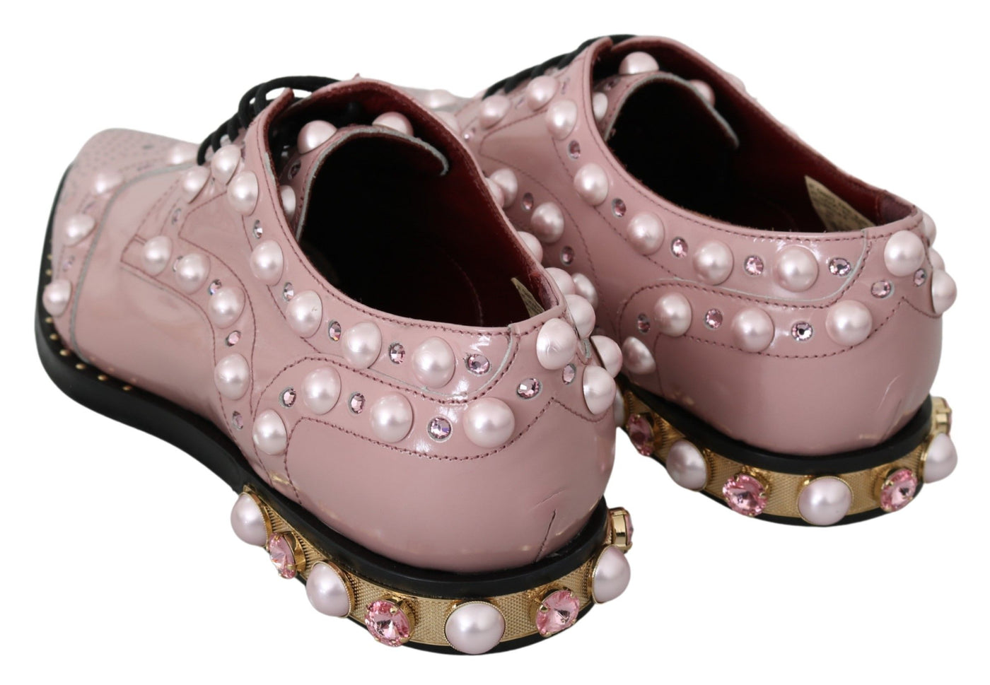 Pink Leather Crystal Pearls Studs Formal Shoes