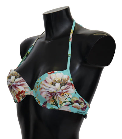 Mint Green Floral Print Beachwear Bikini Tops