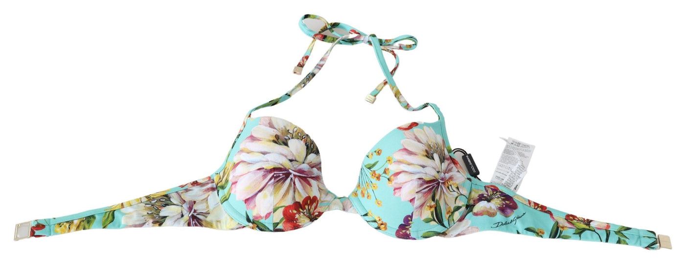 Mint Green Floral Print Beachwear Bikini Tops